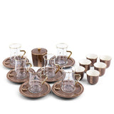 Tea And Arabic Coffee Set 19 pcs From Nour - Brown ( 6 glass 6 saucer 6 cawa/Zam Zam 1 sugar)