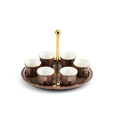 Noor Brown 6pc Zam Zam Cup Set (80ml) with Matching Holder