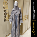 Grey Floral Net Abaya 3pc Set