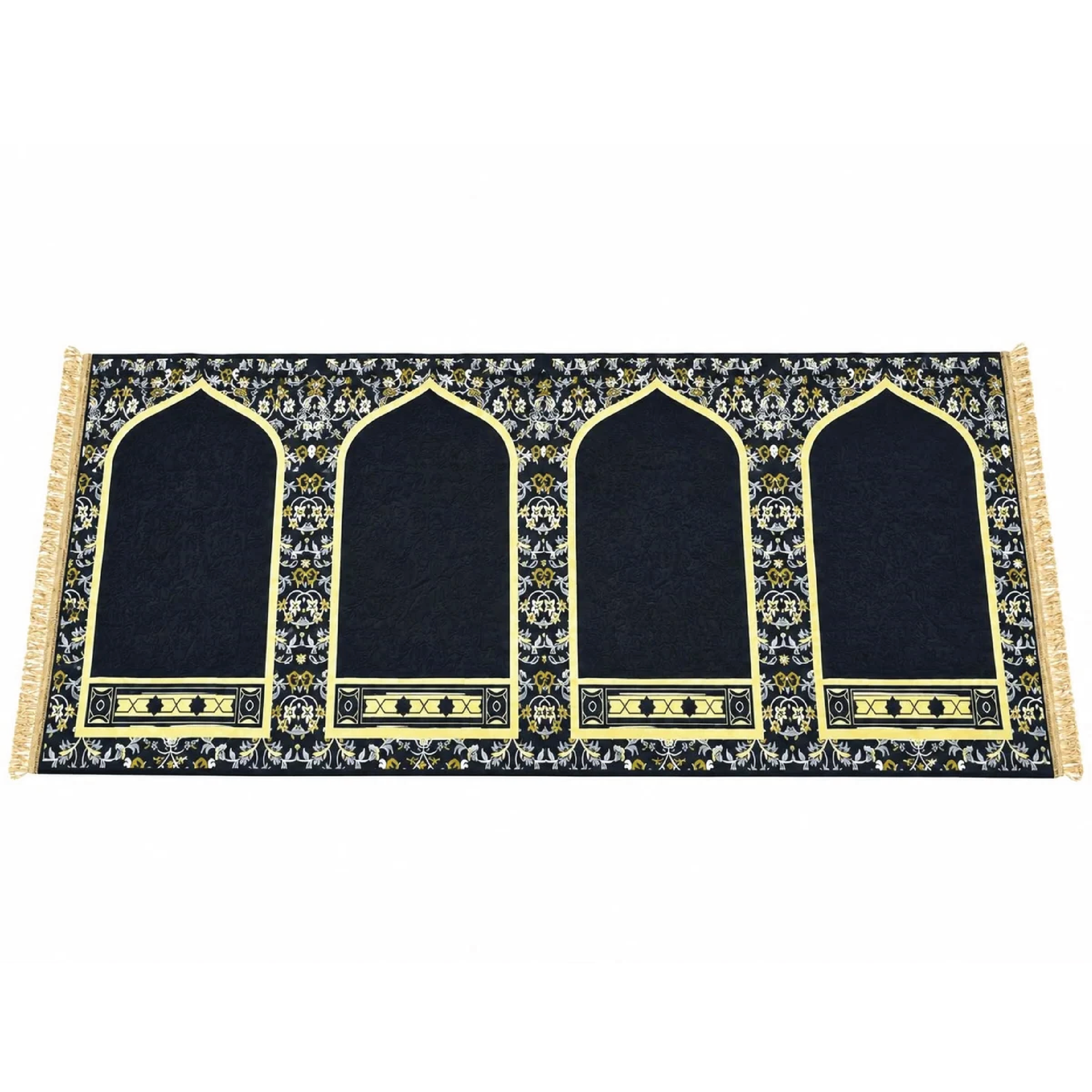 Family Musallah 4-Person - Kaaba Mehrab Floral Design (Non-Slip)