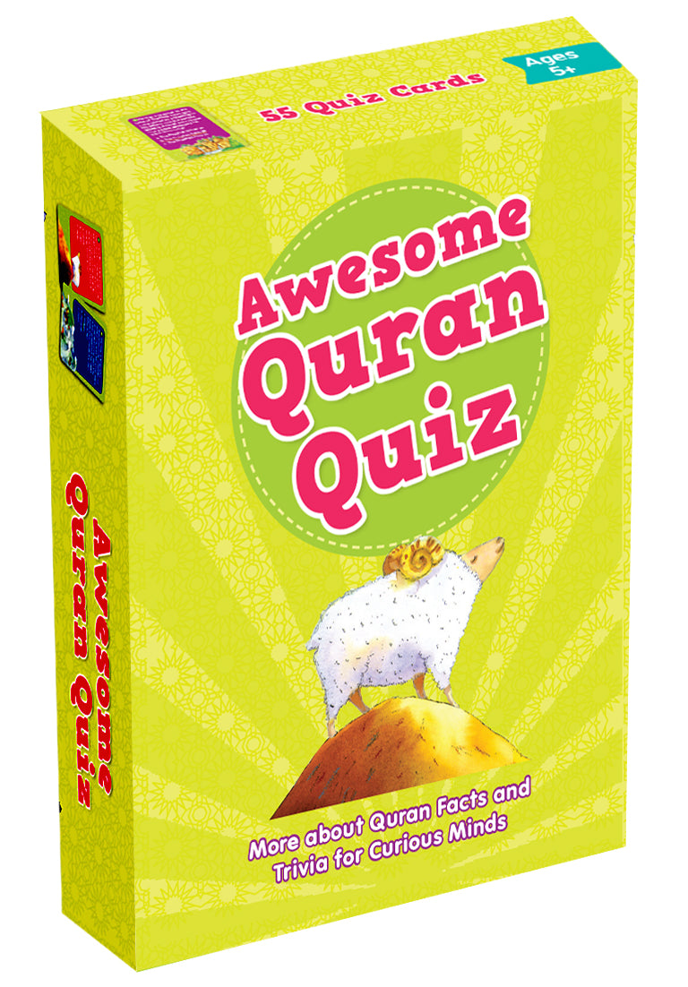 Yellow box of 'Awesome Quran Quiz' with a sheep illustration on a white background