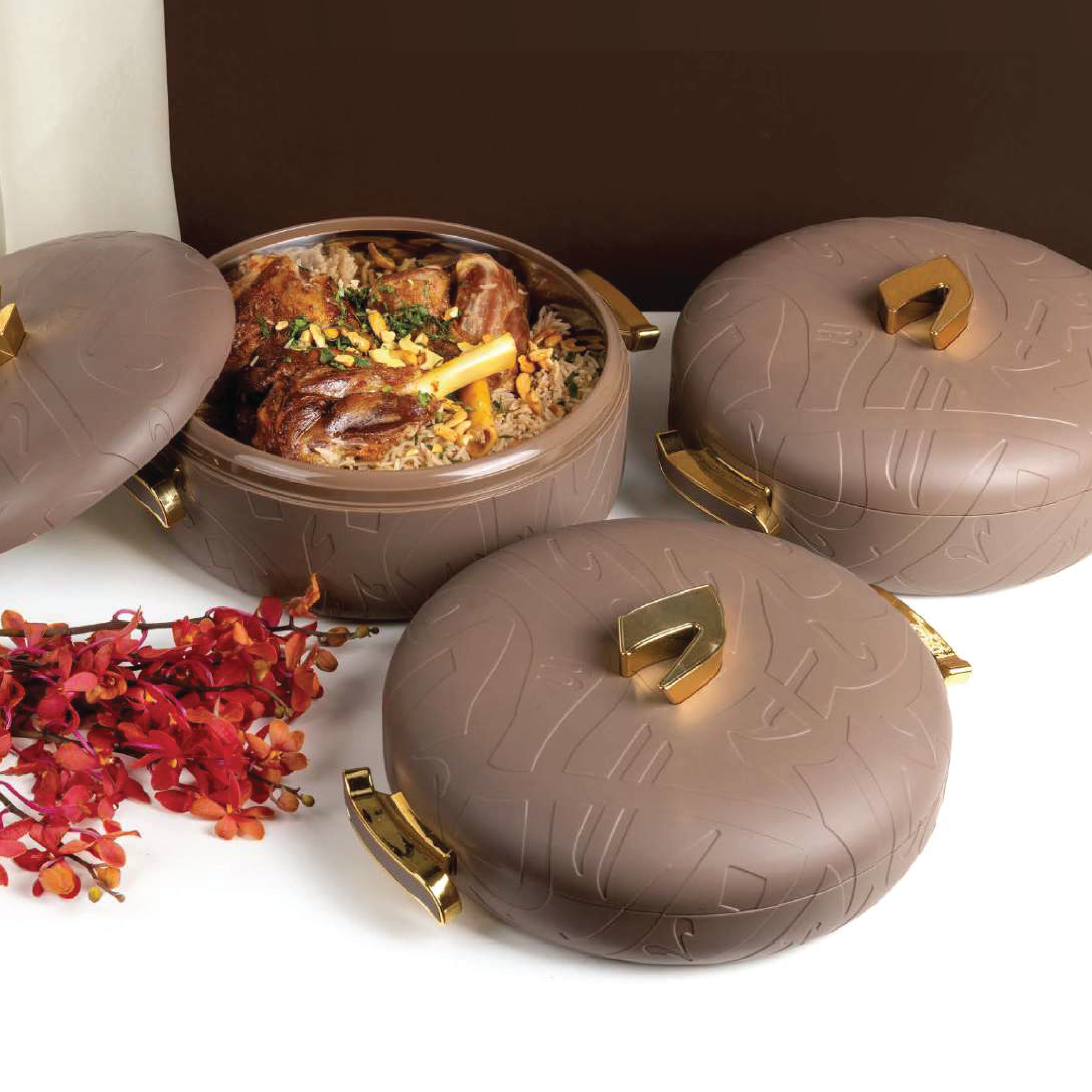 Arabic Calligraphy Embossed 3pc Food Warmer Set