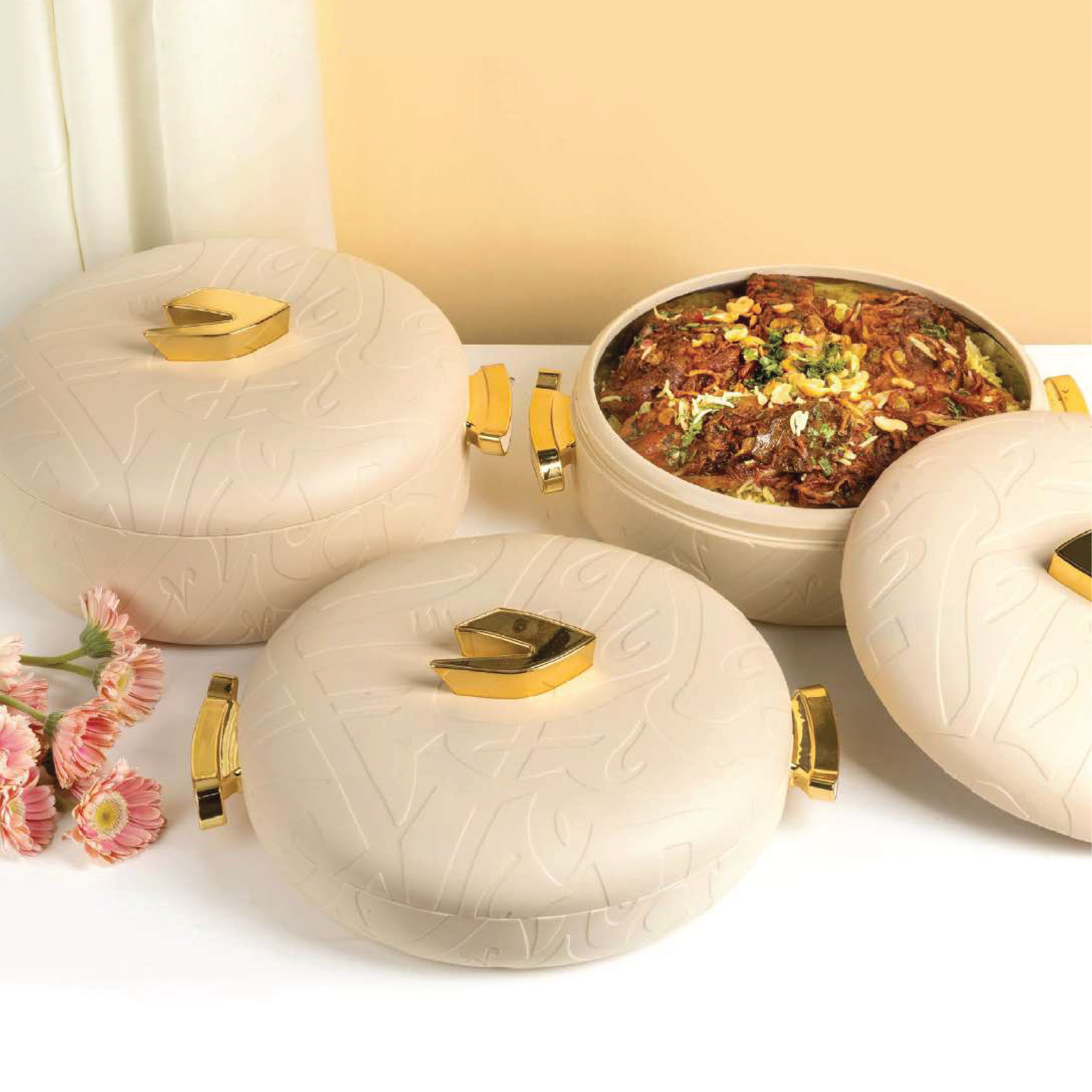 Arabic Calligraphy Embossed 3pc Food Warmer Set