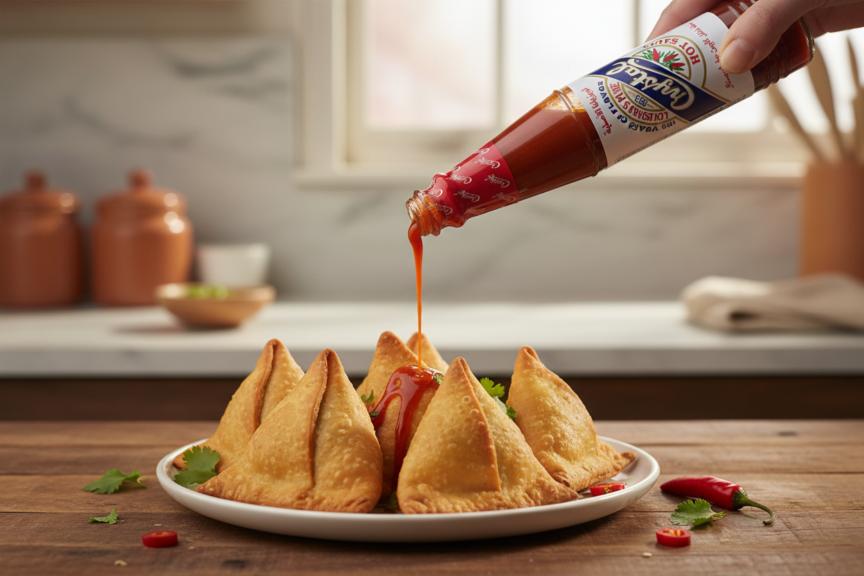 Bottle of Crystal Hot Sauce with red cap on a white background