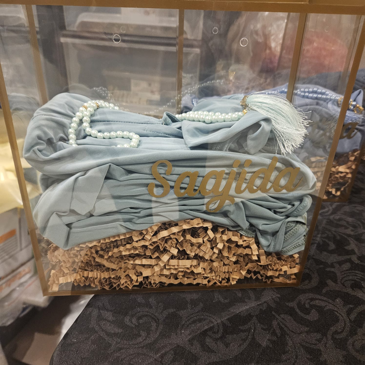 Islamic Gift Set 1 - Burka and Tasbeeh in Clear Gift Box (With Name)