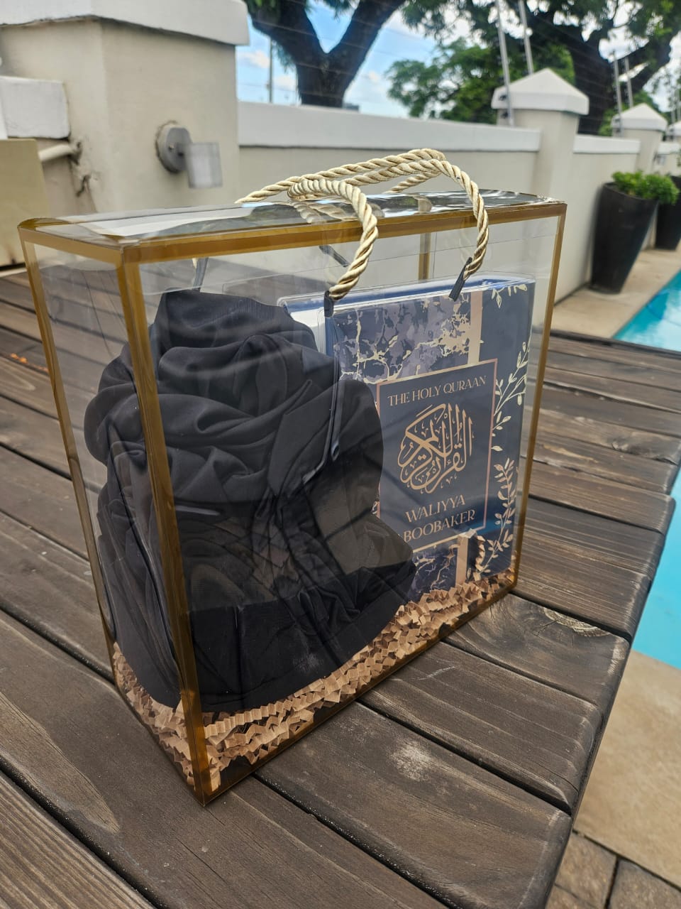Burqa and Personalised Quran in Clear Gift Box