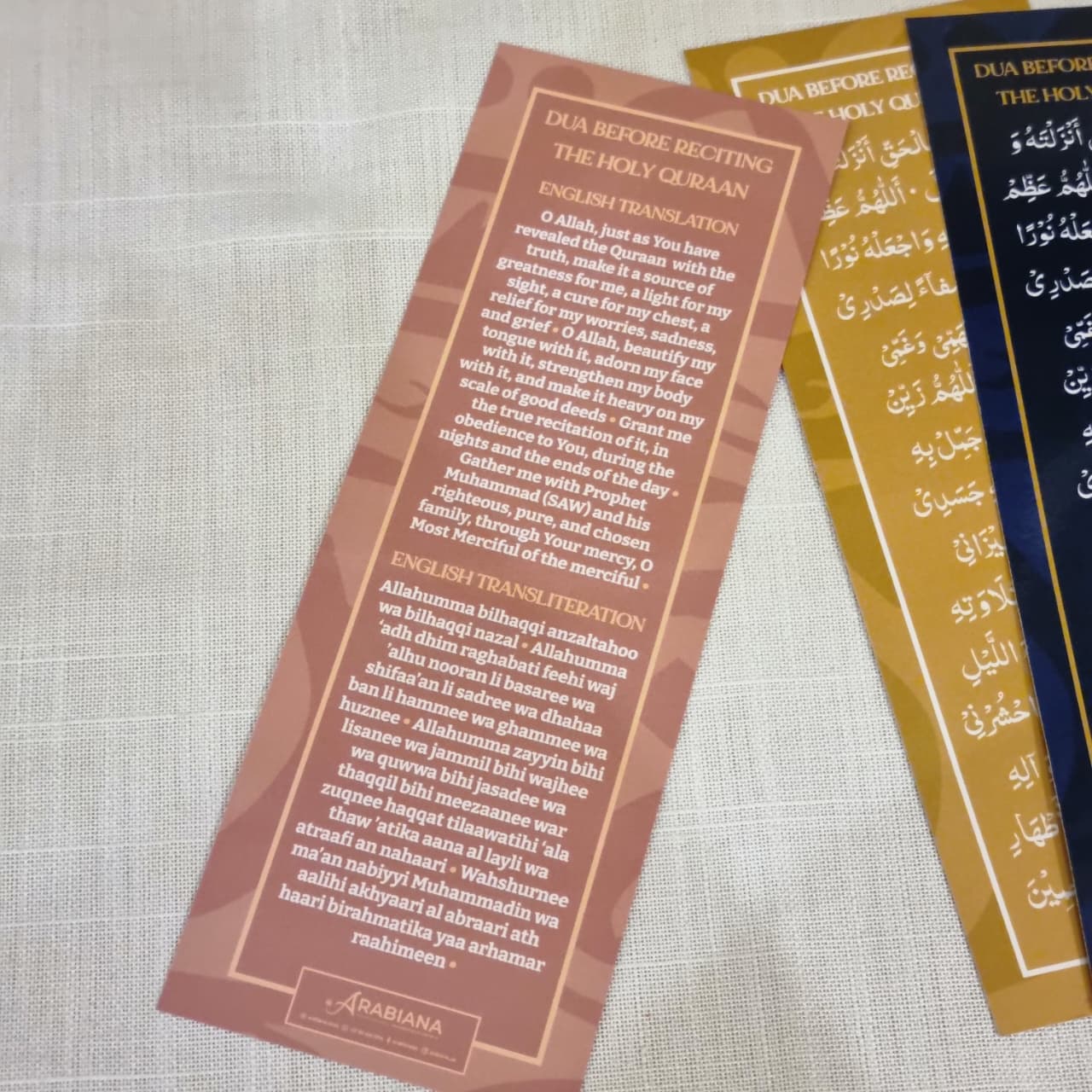 Cardboard Quraan Bookmarks with Dua before reciting the Quraan