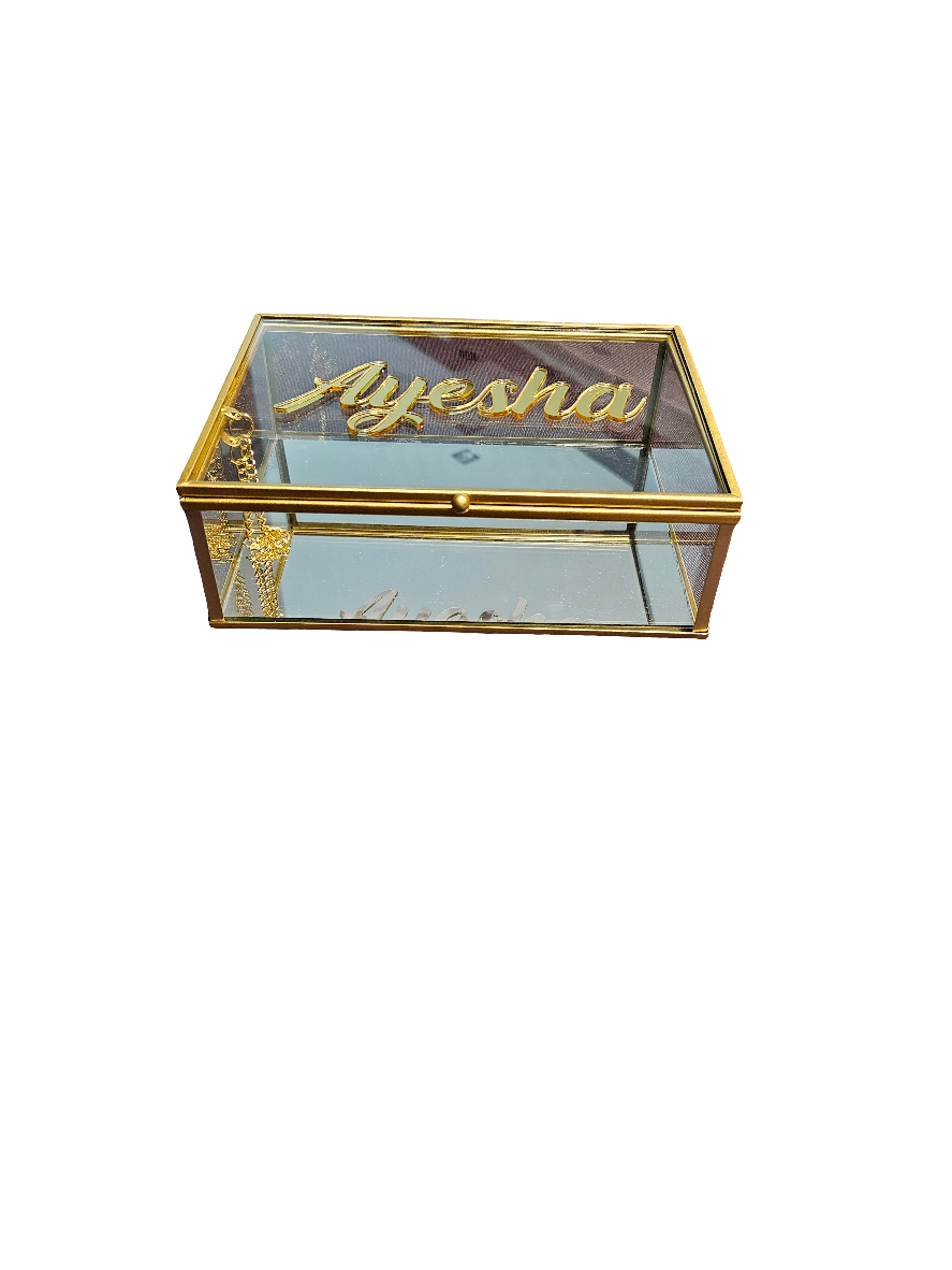 Personalized Glass Gift Box with Gold Frame frame and Mirror Base – 18cmx13cmx6cm