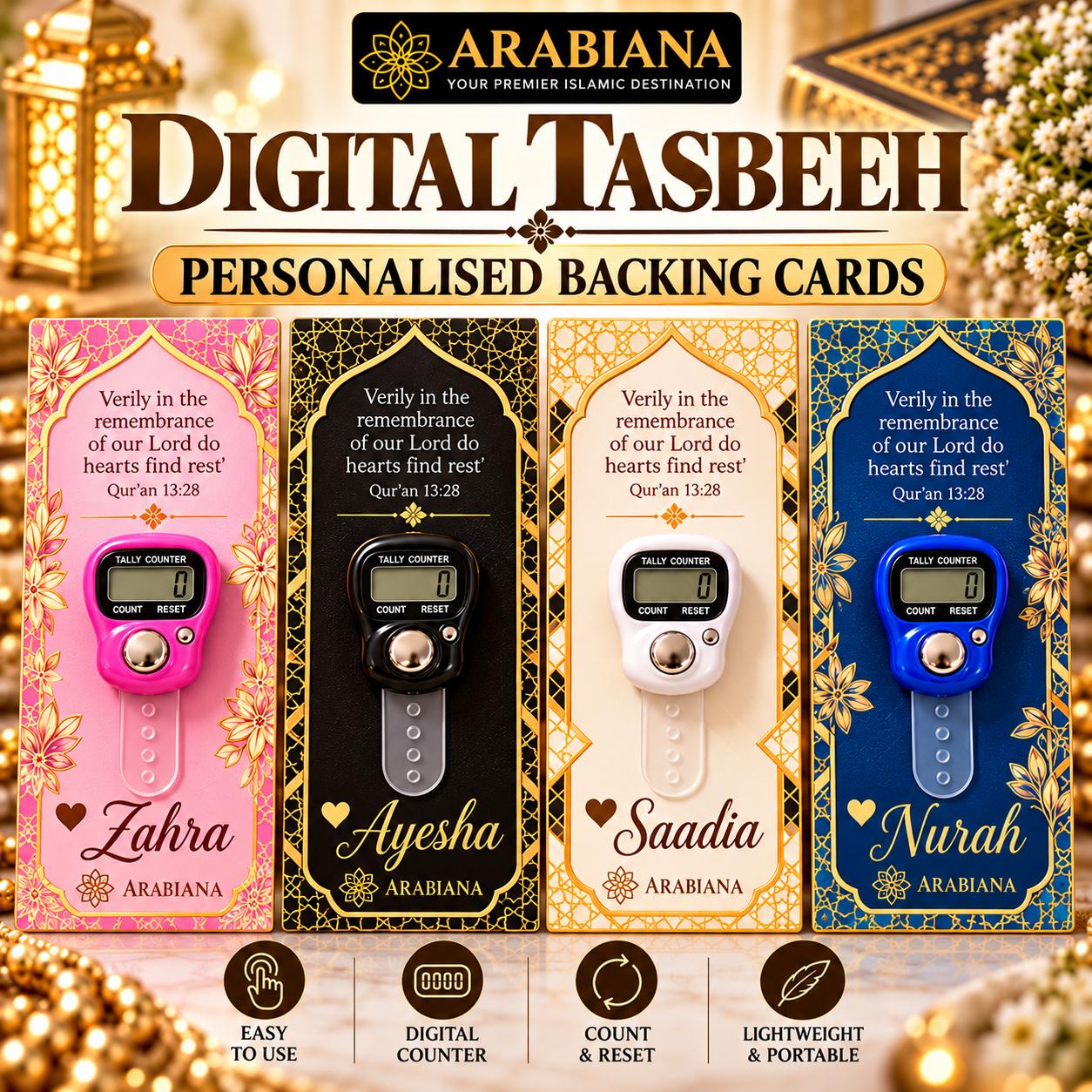 Plain Digital Finger Tasbeeh (12 kleure)