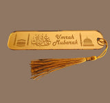 Acrylic Umrah Mubarak Bookmark – Arabic & English Engraved Bookmark with Kaaba & Madinah Design